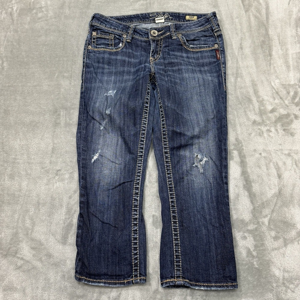 Silver Jeans Womens 28 Blue Aiko Capri Dark Wash Denim Pockets Logo Casual City